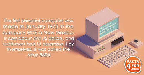 The first personal computer was made in January 1975 in the company MITS in New Mexico.