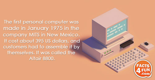 
The first personal computer was made in January 1975 in the company MITS in New Mexico.