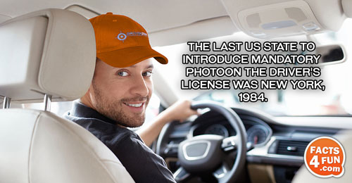 The last US state to introduce mandatory photo on the driver's license was New York, 1984.