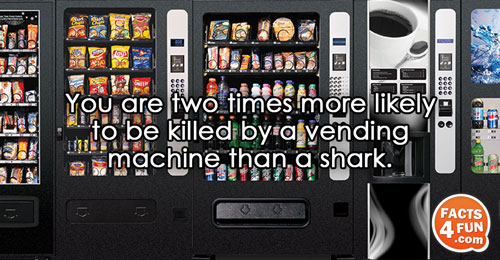 You are two times more likely to be killed by a vending machine than a shark.