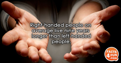 Right-handed people on average live nine years longer than left-handed people.