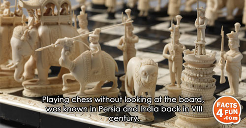 Playing chess without looking at the board, was known in Persia and India back in VIII