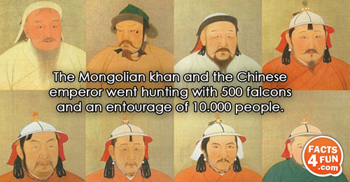 The Mongolian khan and the Chinese emperor went hunting with 500 falcons and an entourage of