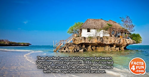 The shortest war in history was between Zanzibar and England in 1986, but lasted only 38