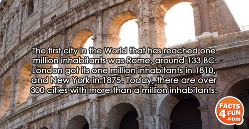 The first city in the World that has reached one million inhabitants was Rome, around 133