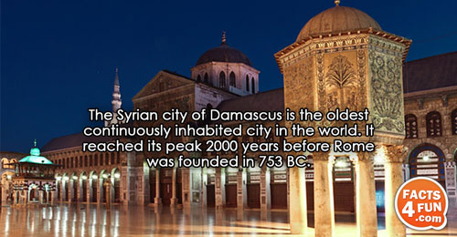 The Syrian city of Damascus is the oldest continuously inhabited city in the world. It reached