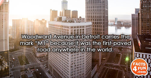 Woodward Avenue in Detroit carries the mark “M1” because it was the first paved road anywhere