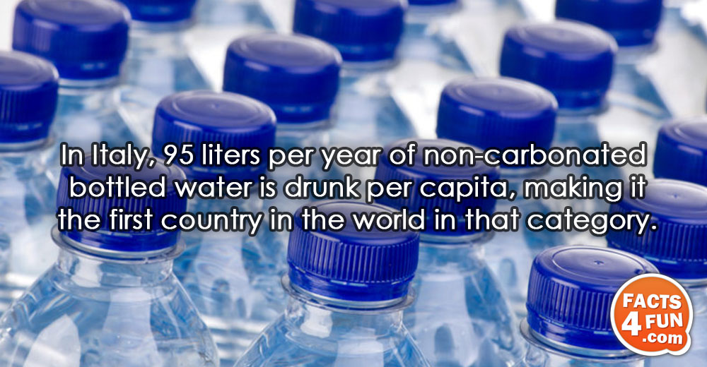 
In Italy, 95 liters per year of non-carbonated bottled water is drunk per capita, making it