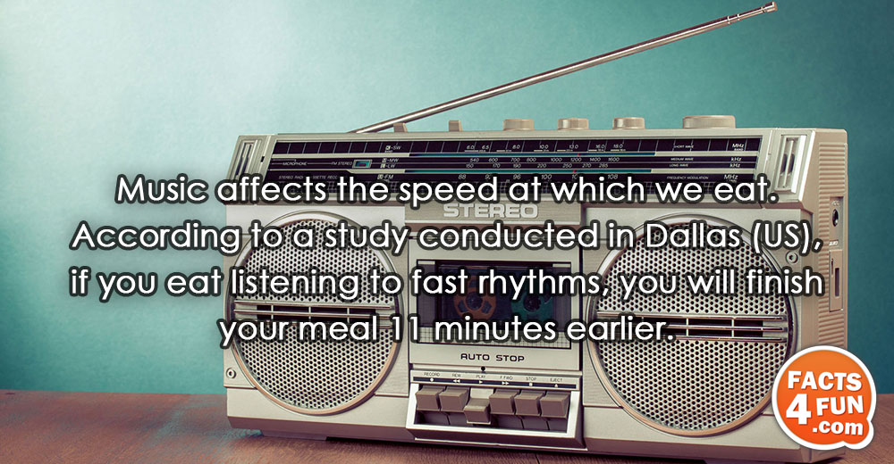 
Music affects the speed at which we eat. According to a study conducted in Dallas (US),