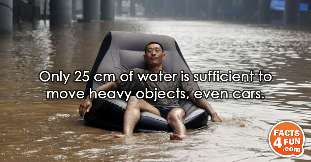 
Only 25 cm of water is sufficient to move heavy objects, even cars.