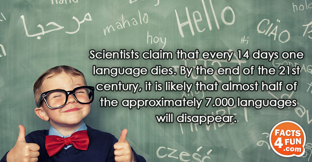 
Scientists claim that every 14 days one language dies. By the end of the 21st century,