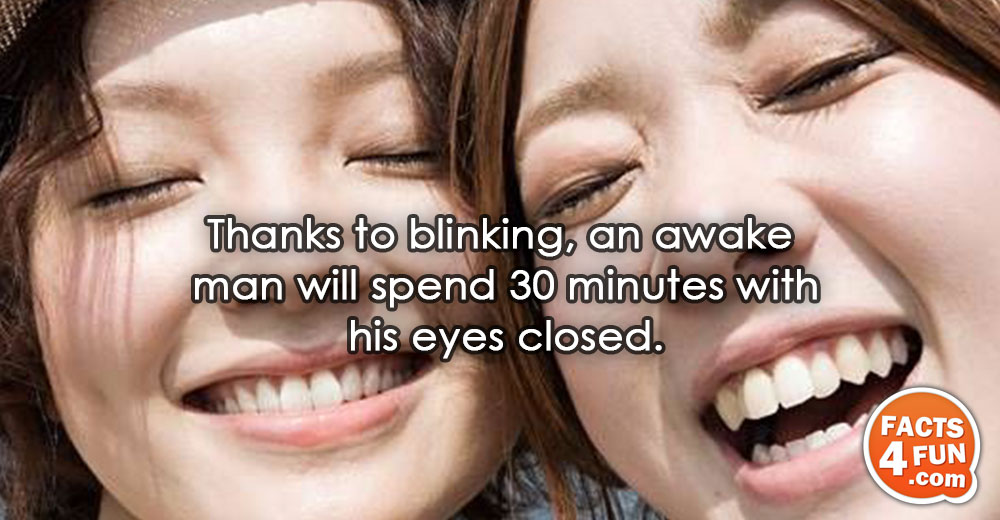 
Thanks to blinking, an awake man will spend 30 minutes with his eyes closed.