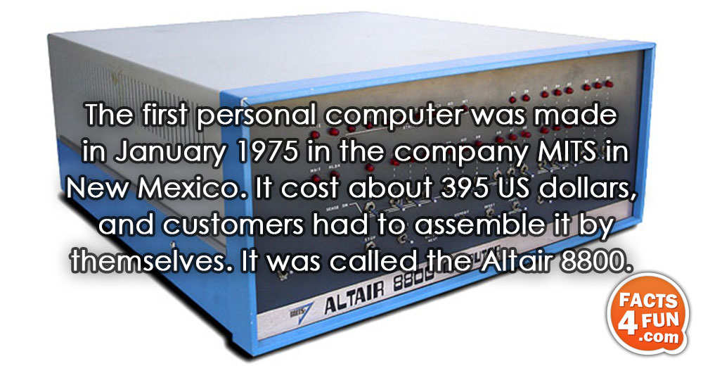 
The first personal computer was made in January 1975 in the company MITS in New Mexico.