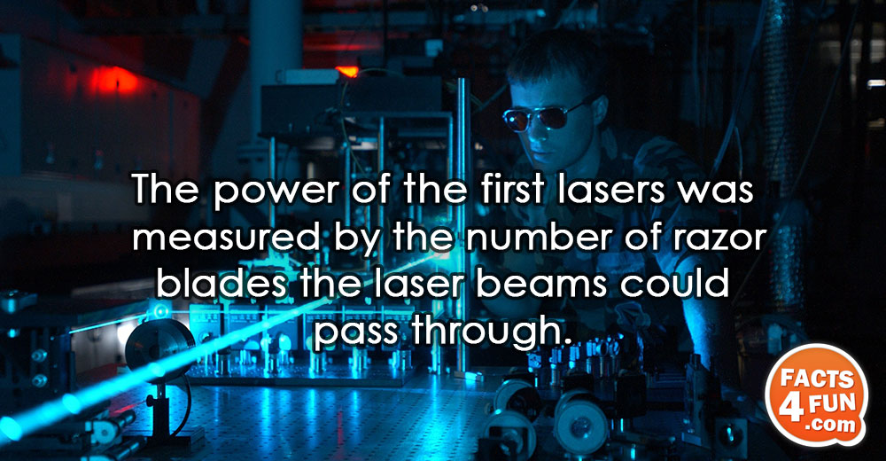 
The power of the first lasers was measured by the number of razor blades the laser
