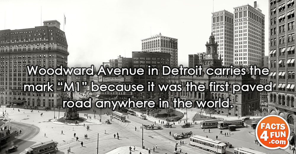 
Woodward Avenue in Detroit carries the mark “M1” because it was the first paved road anywhere