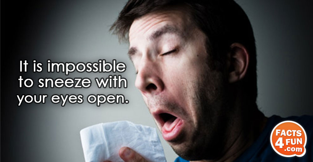 It is impossible to sneeze with your eyes open.