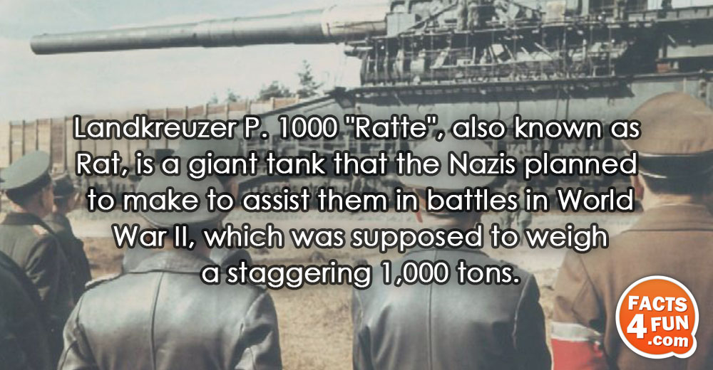 Landkreuzer P. 1000 Ratte, also known as Rat, is a giant tank that the Nazis planned