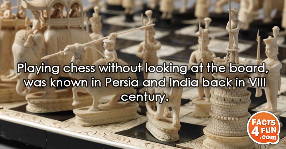 Playing chess without looking at the board, was known in Persia and India back in VIII