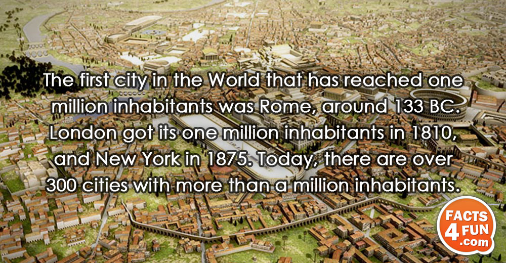The first city in the World that has reached one million inhabitants was Rome, around 133