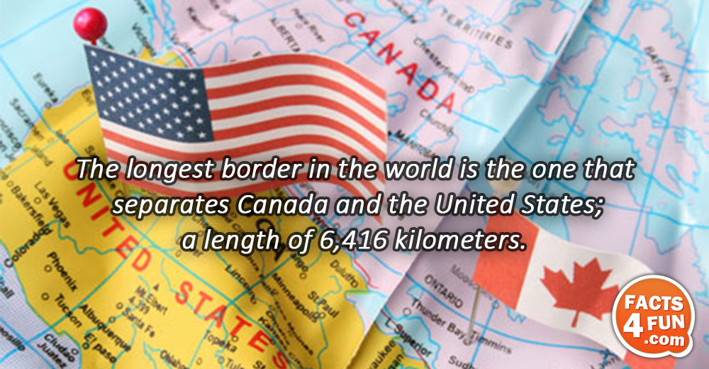 The longest border in the world is the one that separates Canada and the United States;
