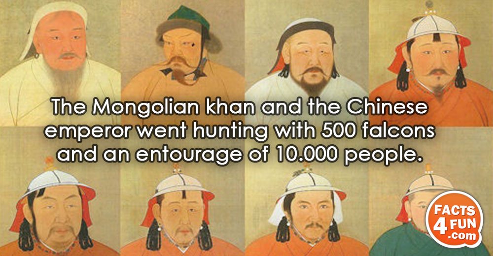 The Mongolian khan and the Chinese emperor went hunting with 500 falcons and an entourage of