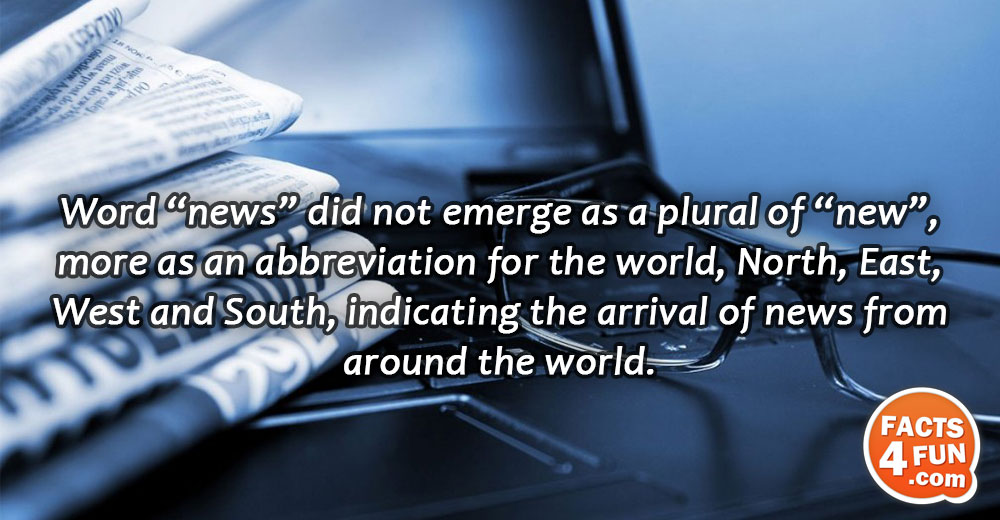Word “news” did not emerge as a plural of “new”, more as an abbreviation for the